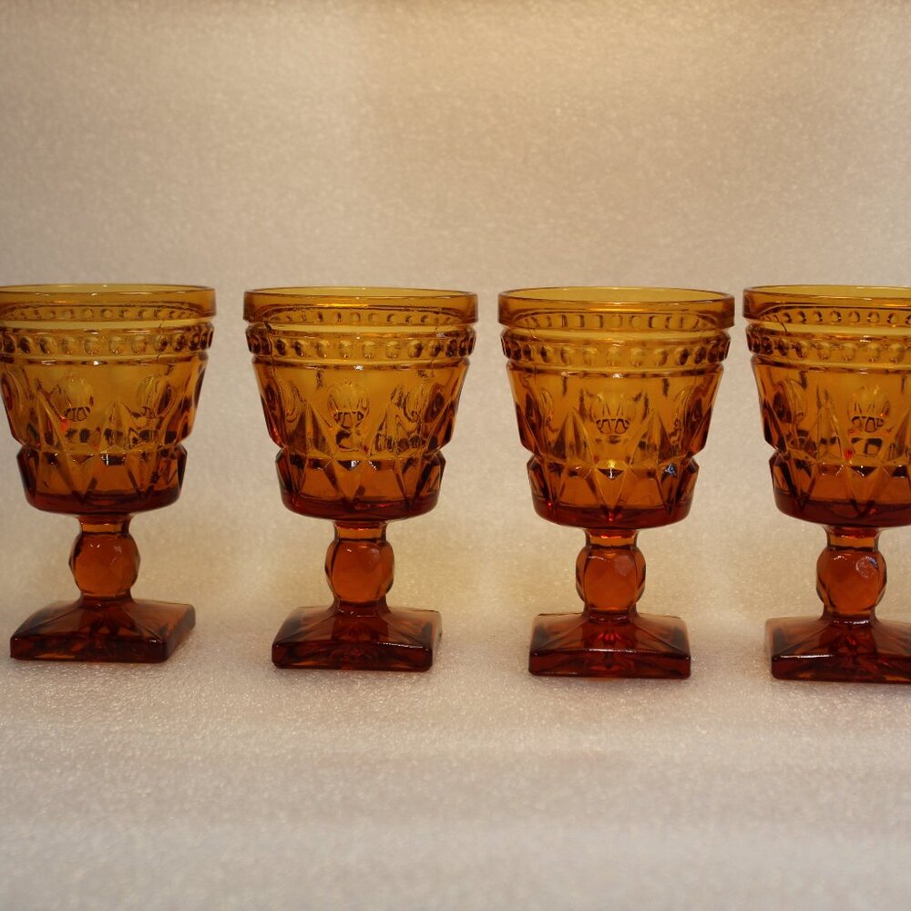 Set of 4 Indiana Glass Amber Goblets – Colony Park Lane – 4 oz – Vintage – EUC